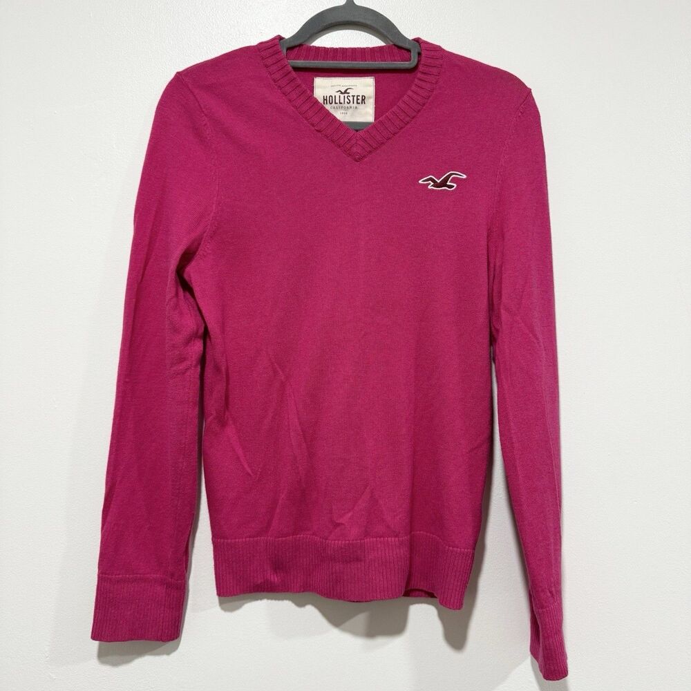 Hollister Vintage Y2K Barbie Pink Cotton Blend VNeck Sweater Women Size Small